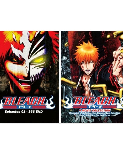 Bleach Complete Collection Episode 1-366+4 Movies Dual Audio English Dubbed and Subbed DVD Anime Box Set